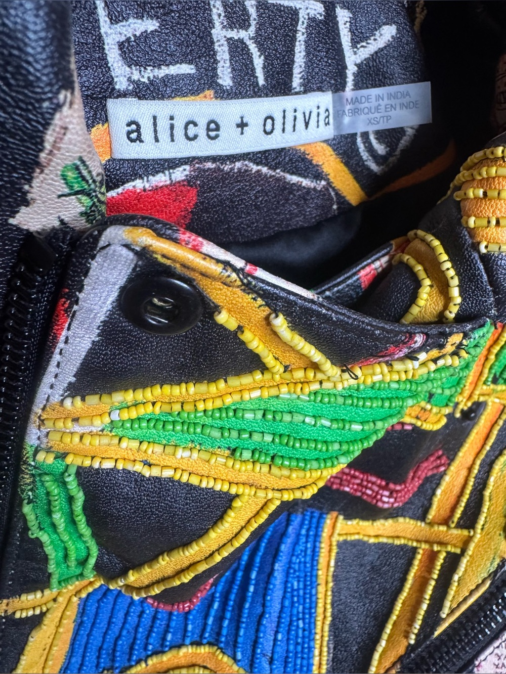 Alice + Olivia X Basquiat Cody Embellished Leather Jacket In Liberty. Size XS - Picture 14 of 17